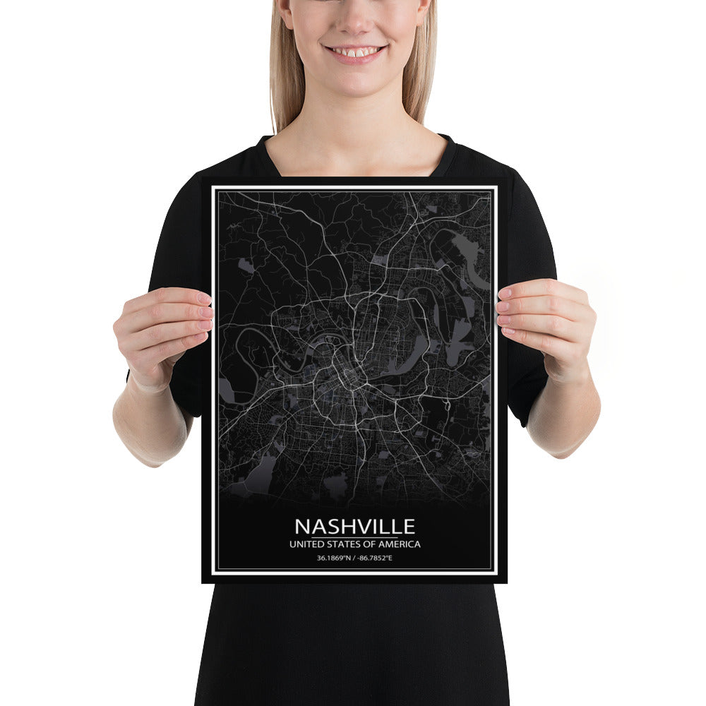 Nashville Black Paper Map