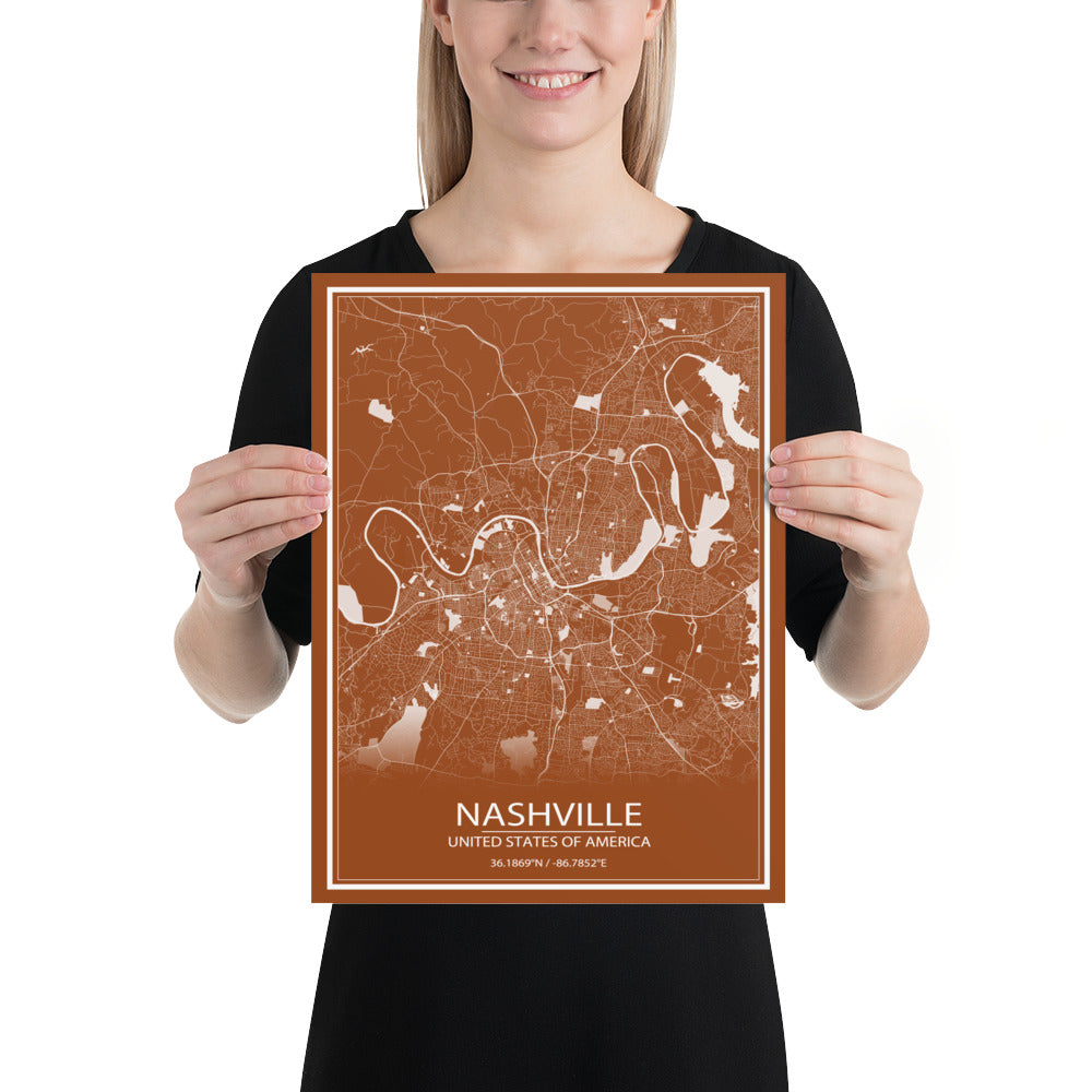 Nashville Brown and White Paper Map