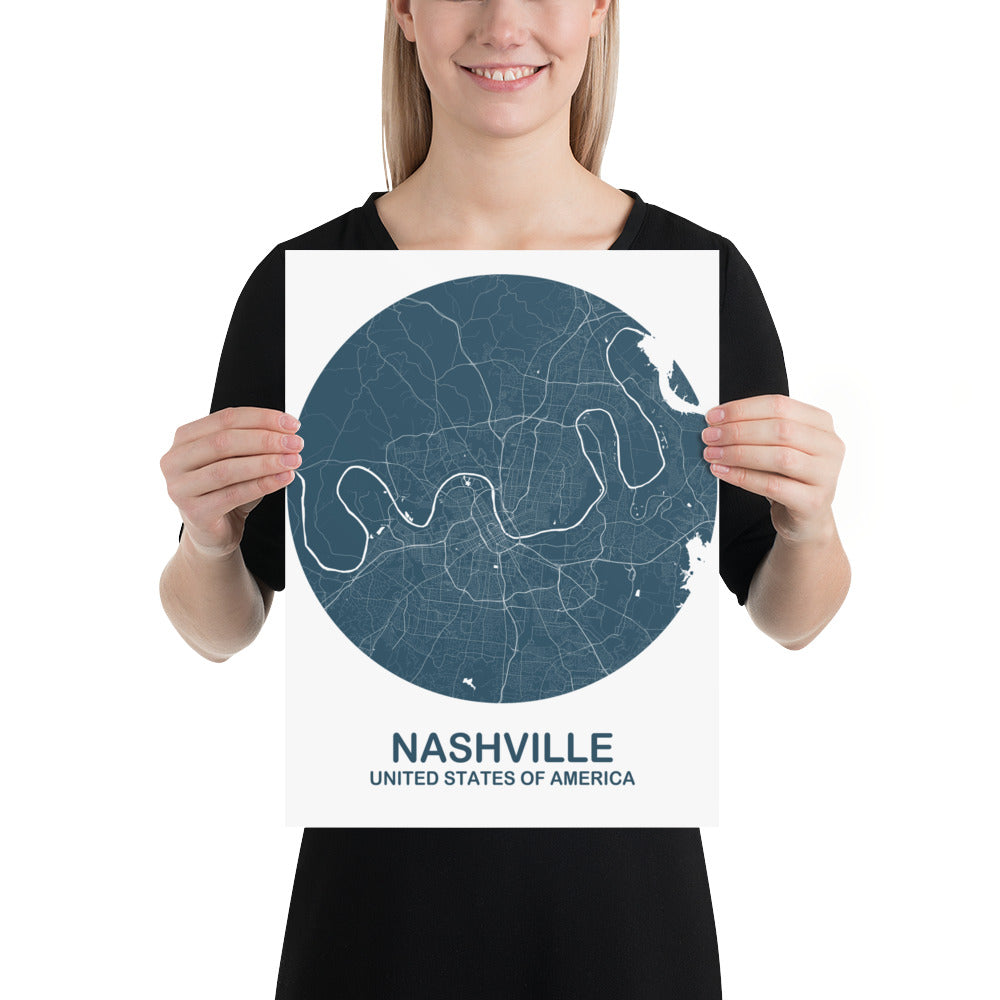 Nashville Circular Blue Paper Map