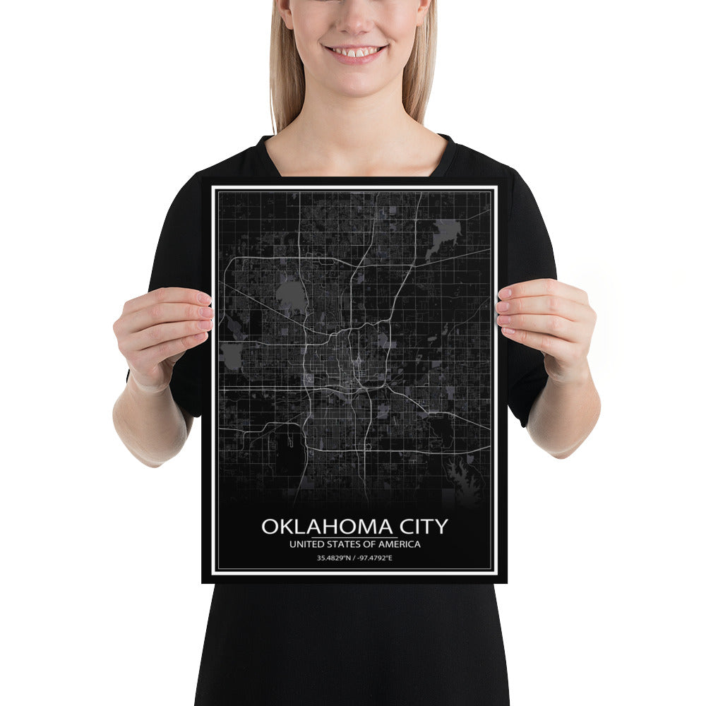 Oklahoma City Black Paper Map