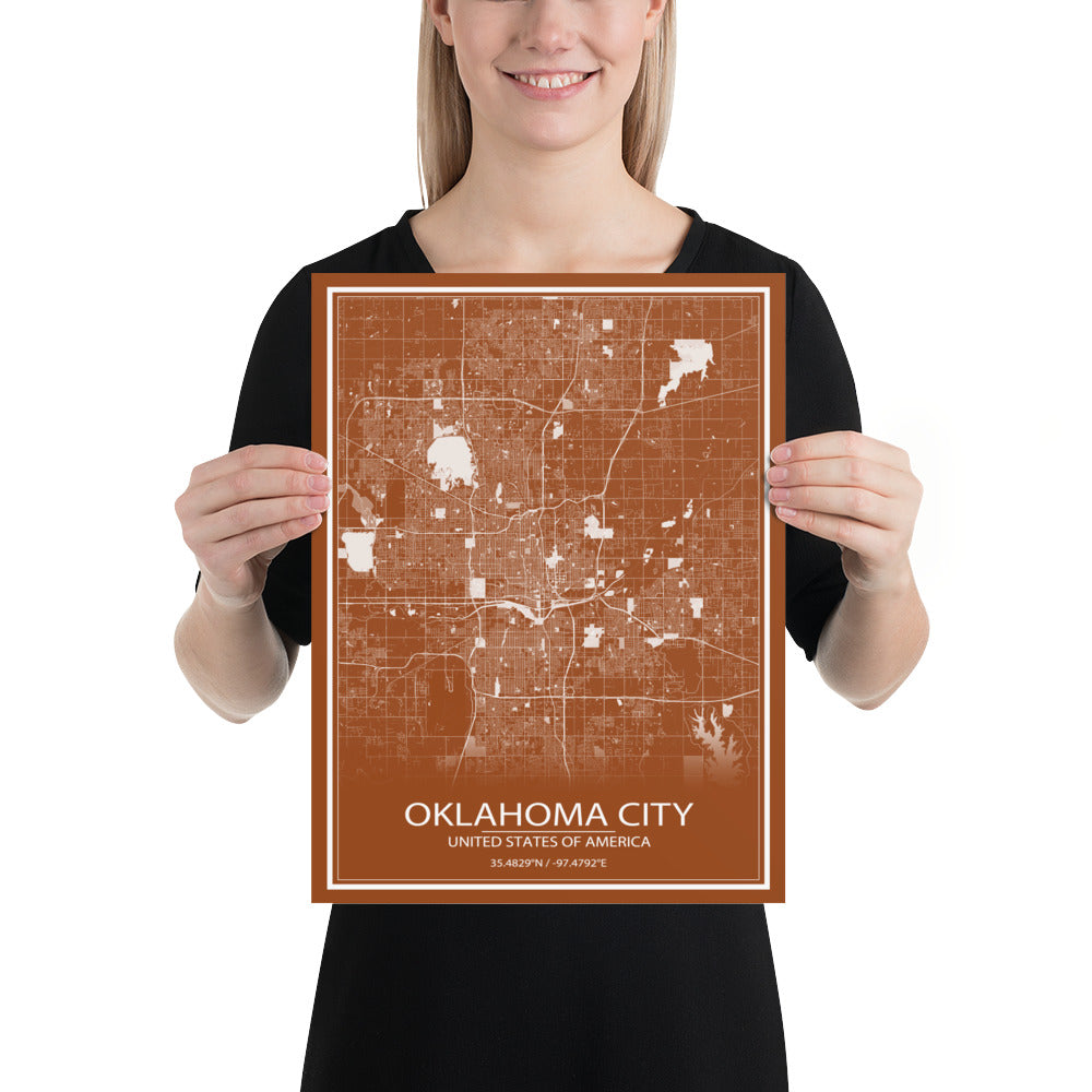 Oklahoma City Brown and White Paper Map