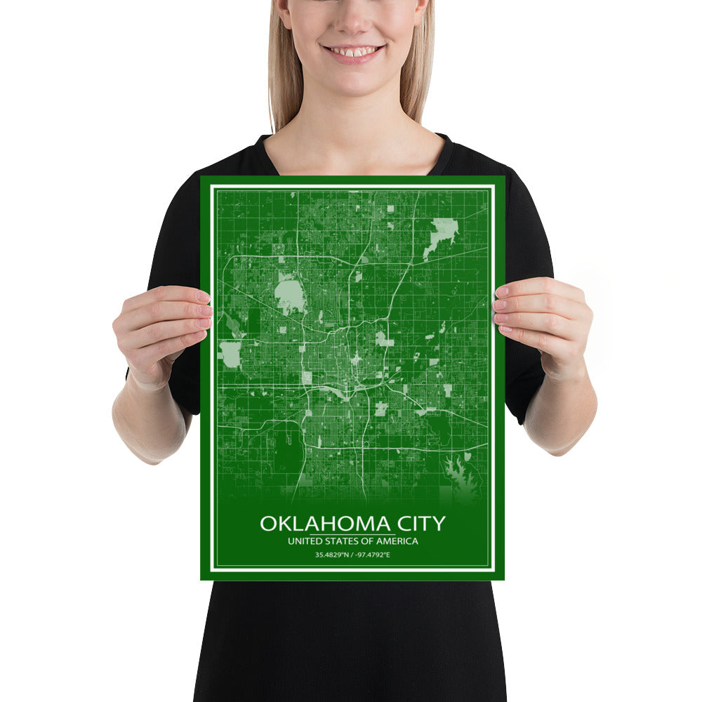 Oklahoma City Green and White Paper Map