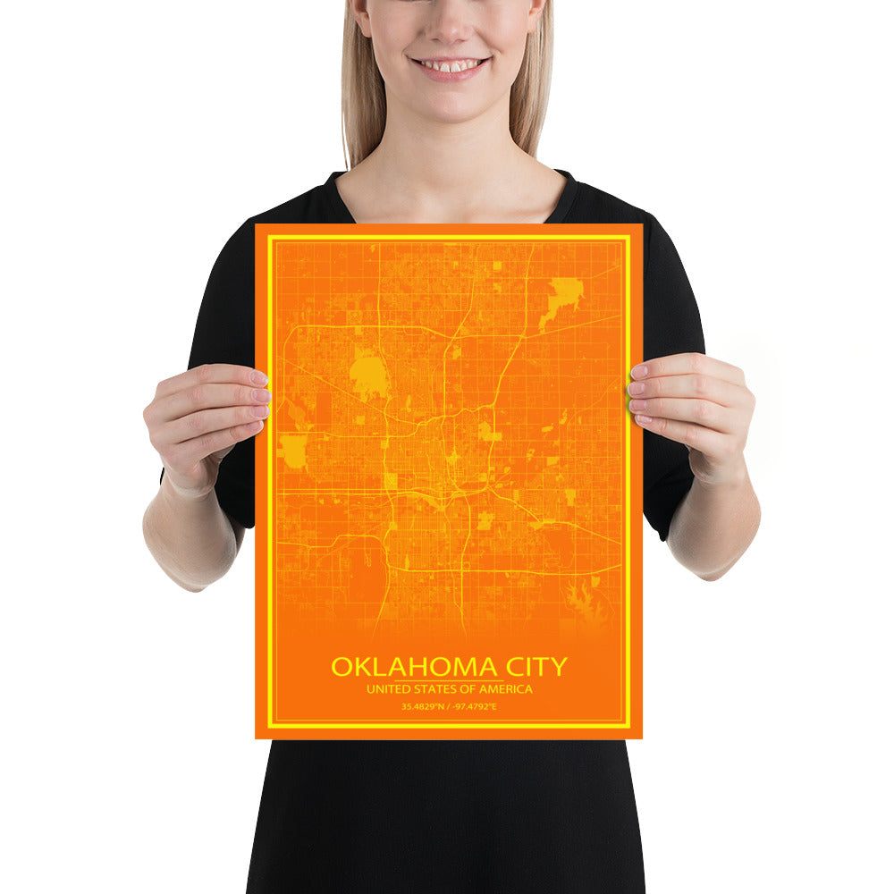 Oklahoma City Orange and Yellow Paper Map