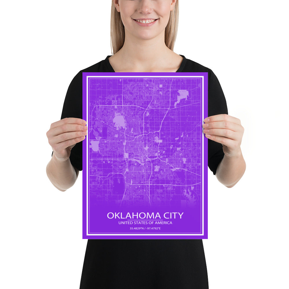 Oklahoma City Purple and White Paper Map