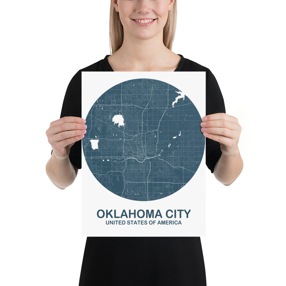 Oklahoma Circular Blue on White Paper Map