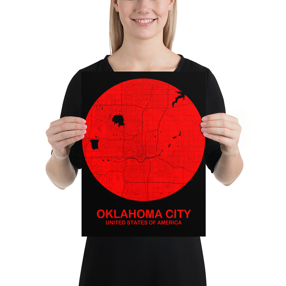 Oklahoma Circular Red on White Paper Map