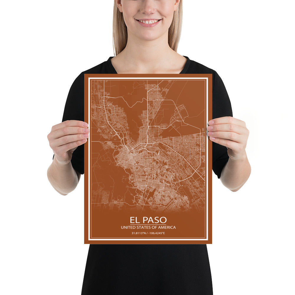 El Paso Brown and White Paper Map