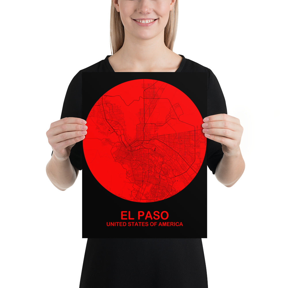 El Paso Circular Red Paper Map