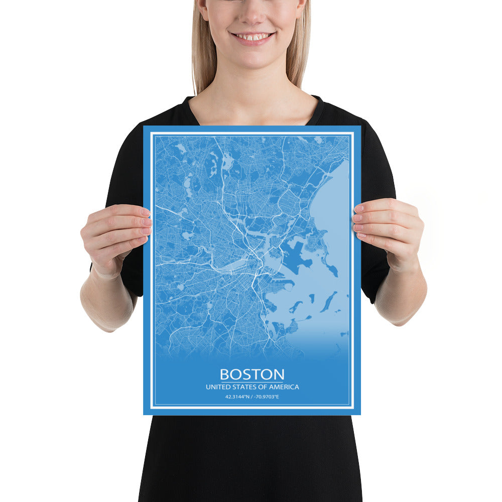 Boston Blue and White Paper Map