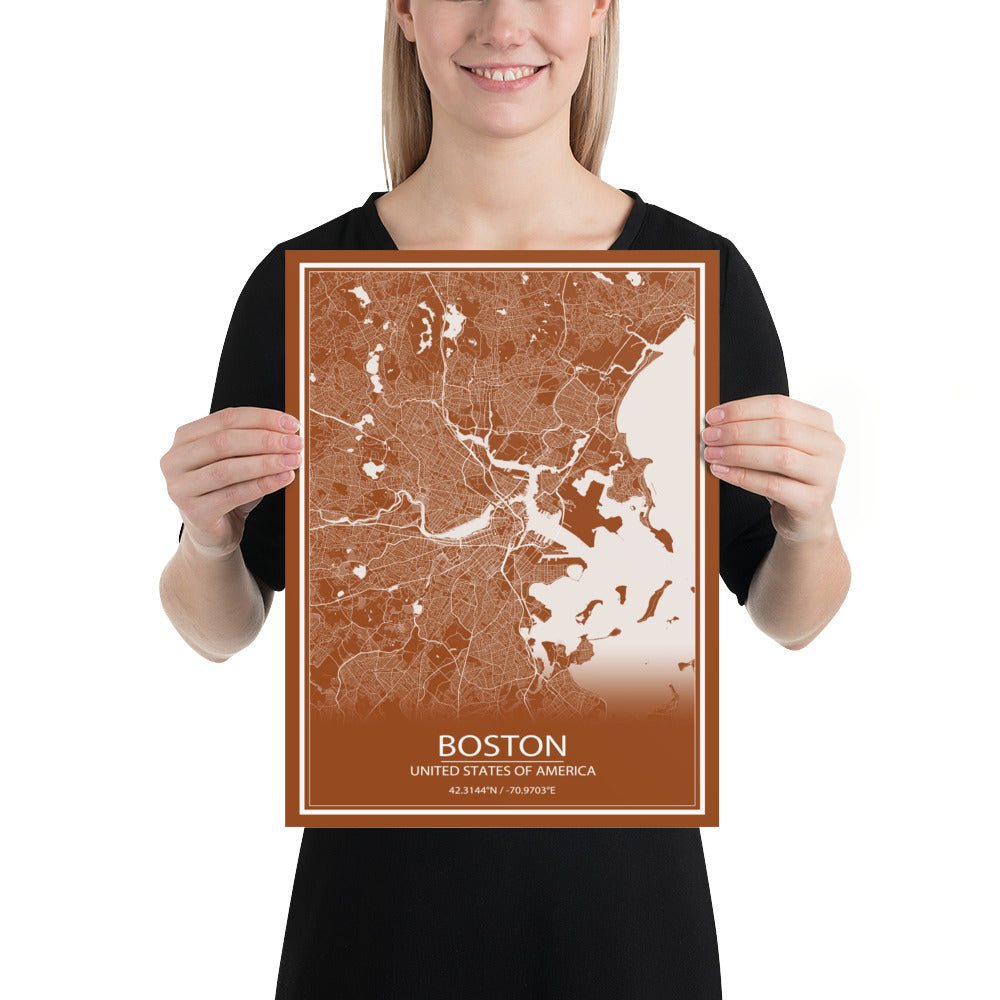 Boston Brown and White Paper Map