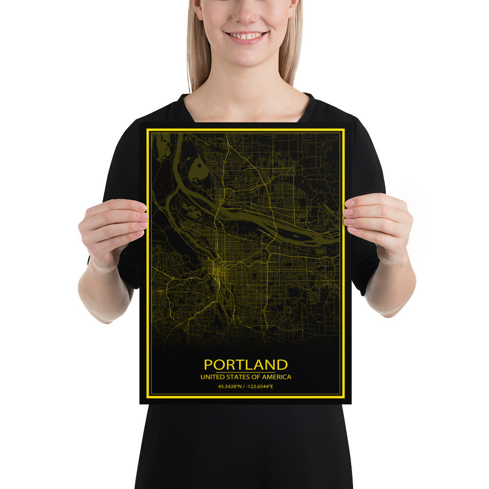 Portland Black and Yellow Paper Map