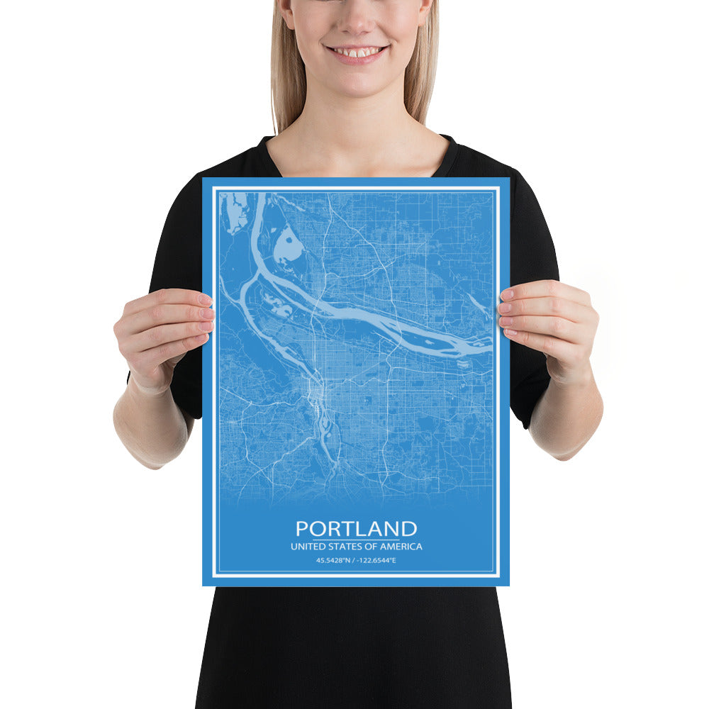 Portland Blue and White Paper Map