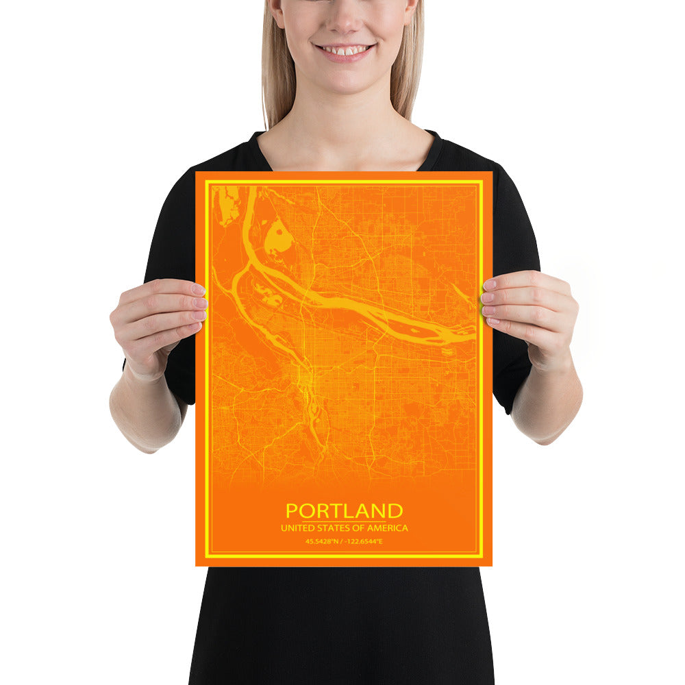 Portland Orange and Yellow Paper Map