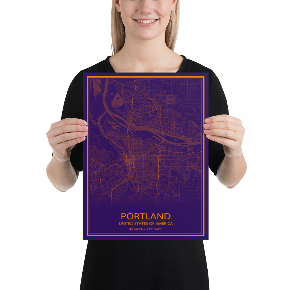 Portland Purple and Orange Paper Map