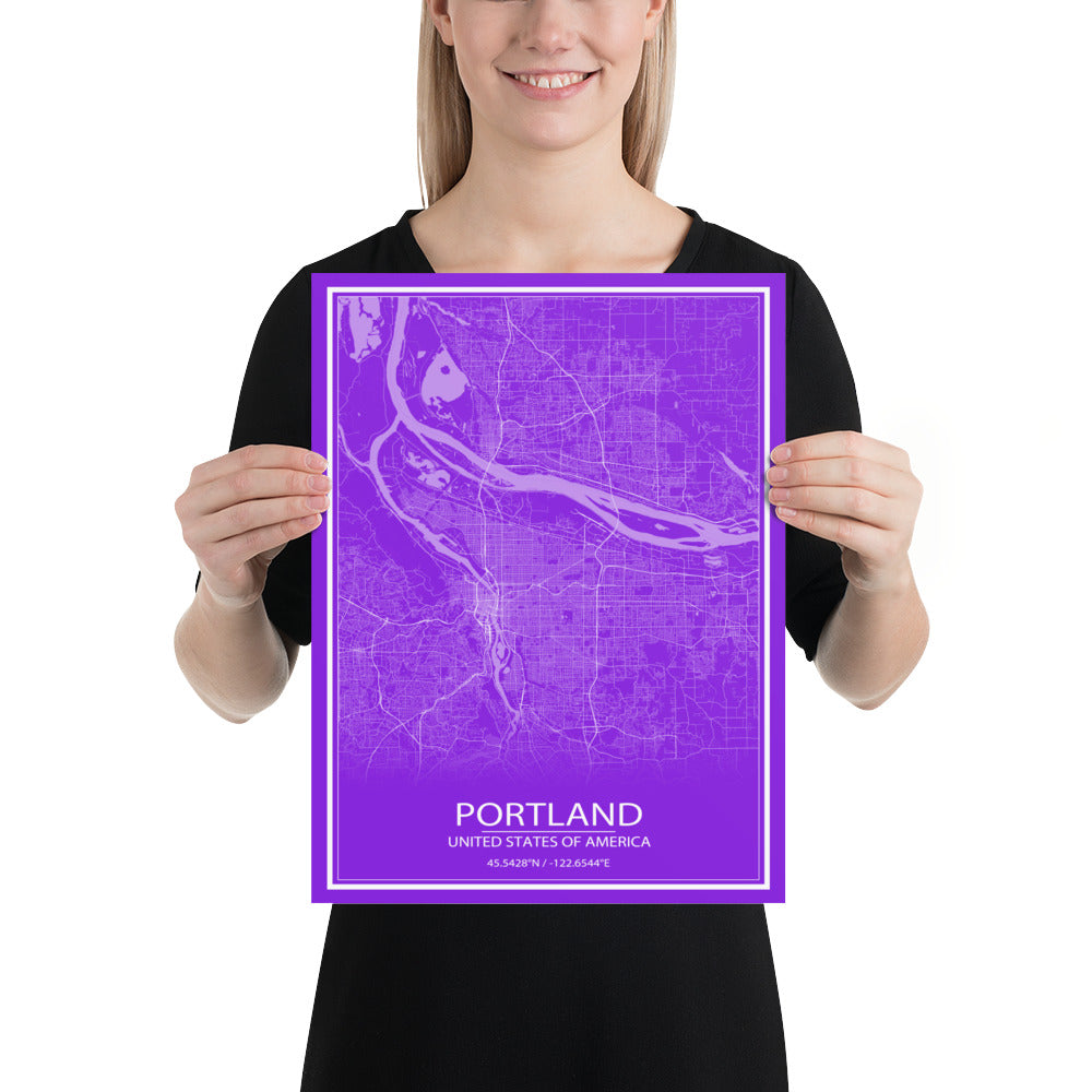 Portland Purple and White Paper Map