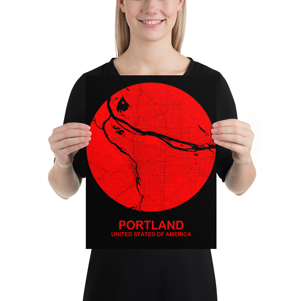 Portland Circular Red Paper Map