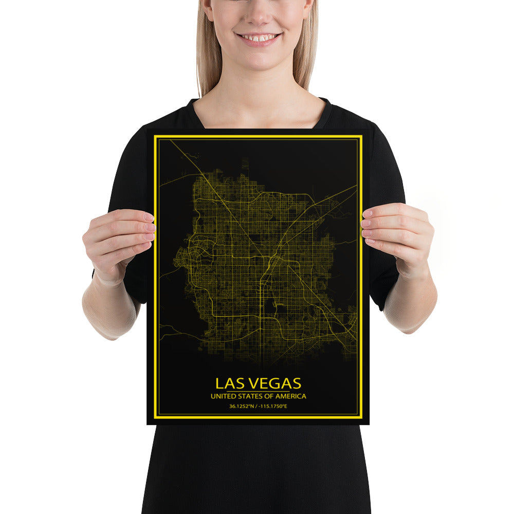 Las Vegas Black and Yellow Paper Map