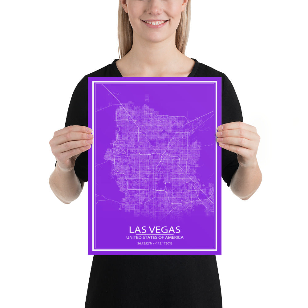 Las Vegas Purple and White Paper Map