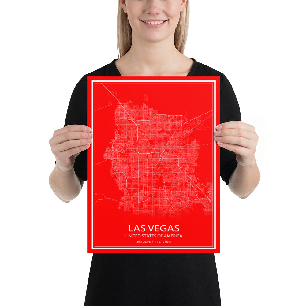 Las Vegas Red and White Paper Map