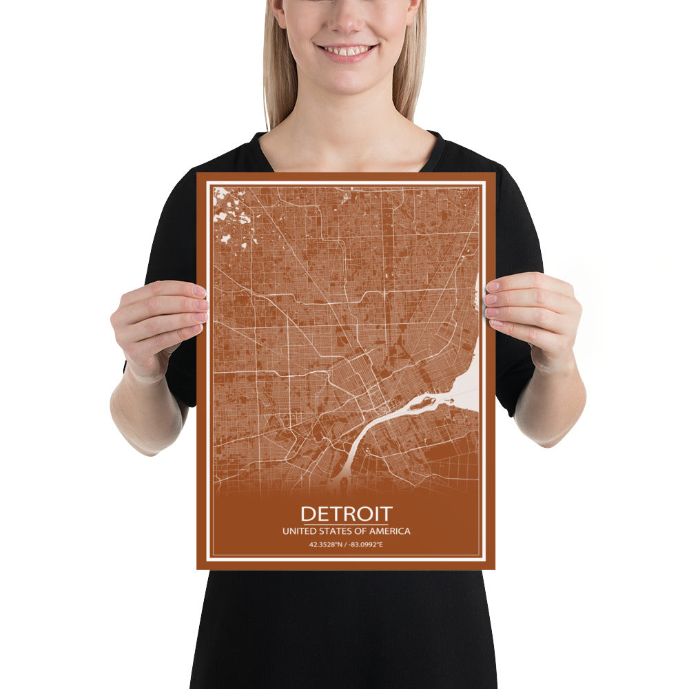 Detroit Brown and White Paper Map