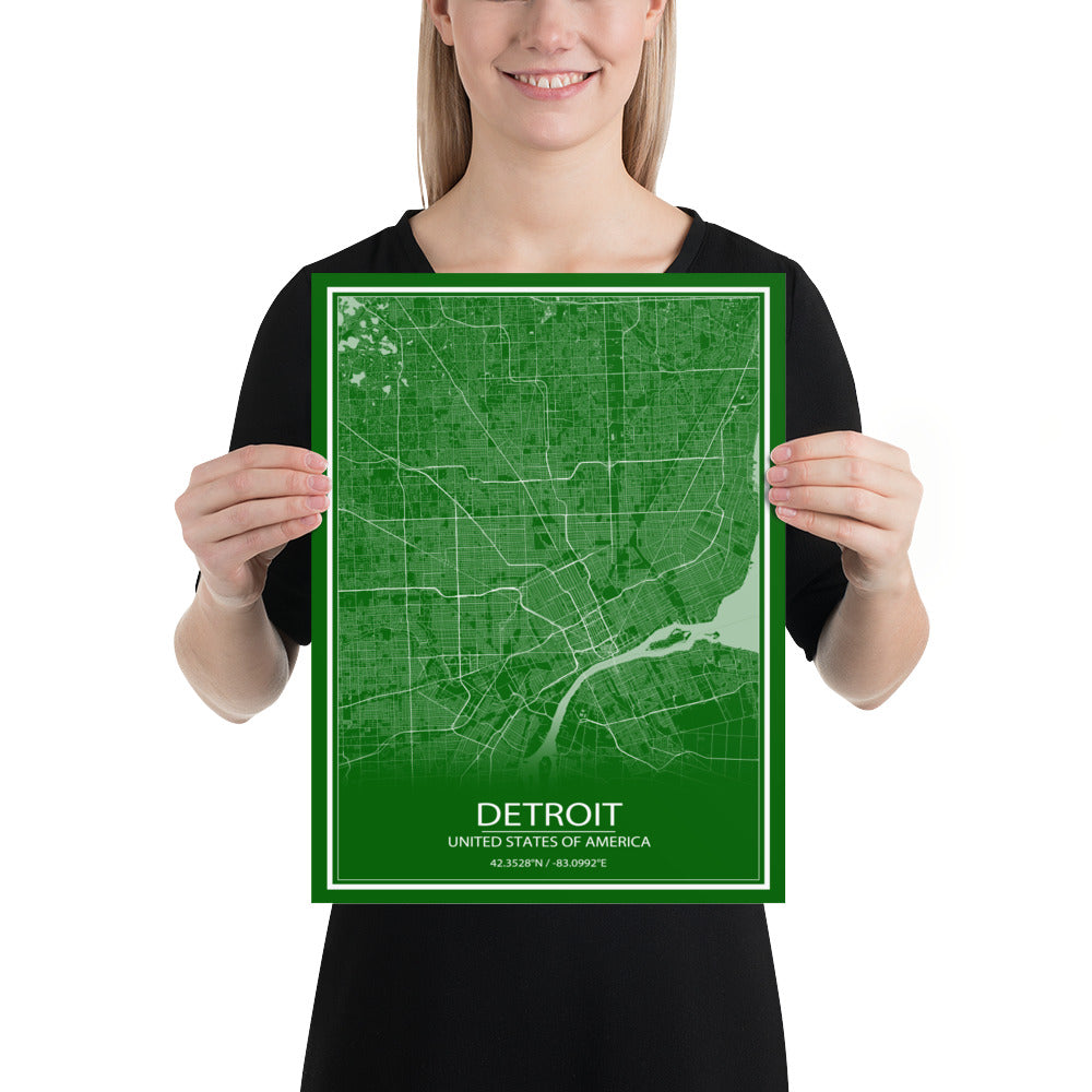 Detroit Green and White Paper Map