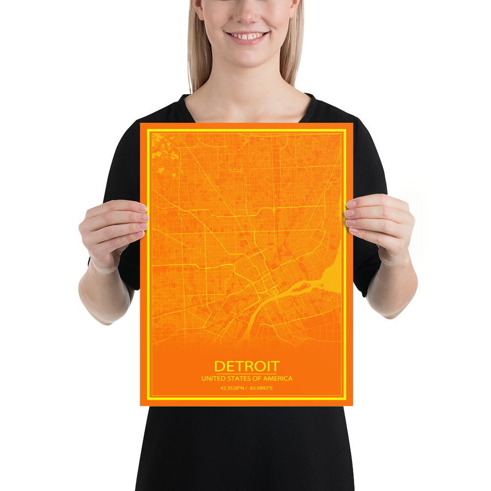 Detroit Orange and Yellow Paper Map