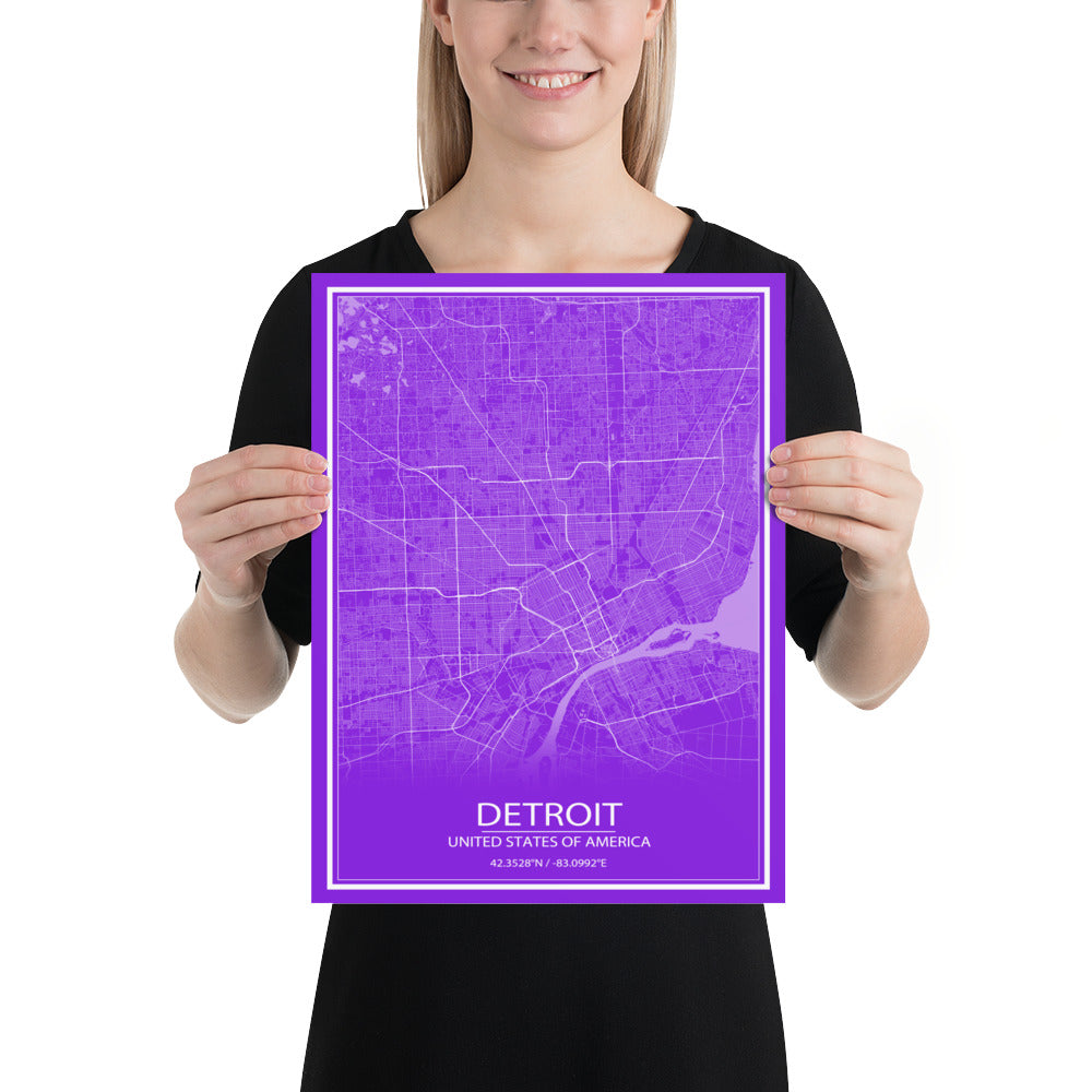 Detroit Purple and White Paper Map