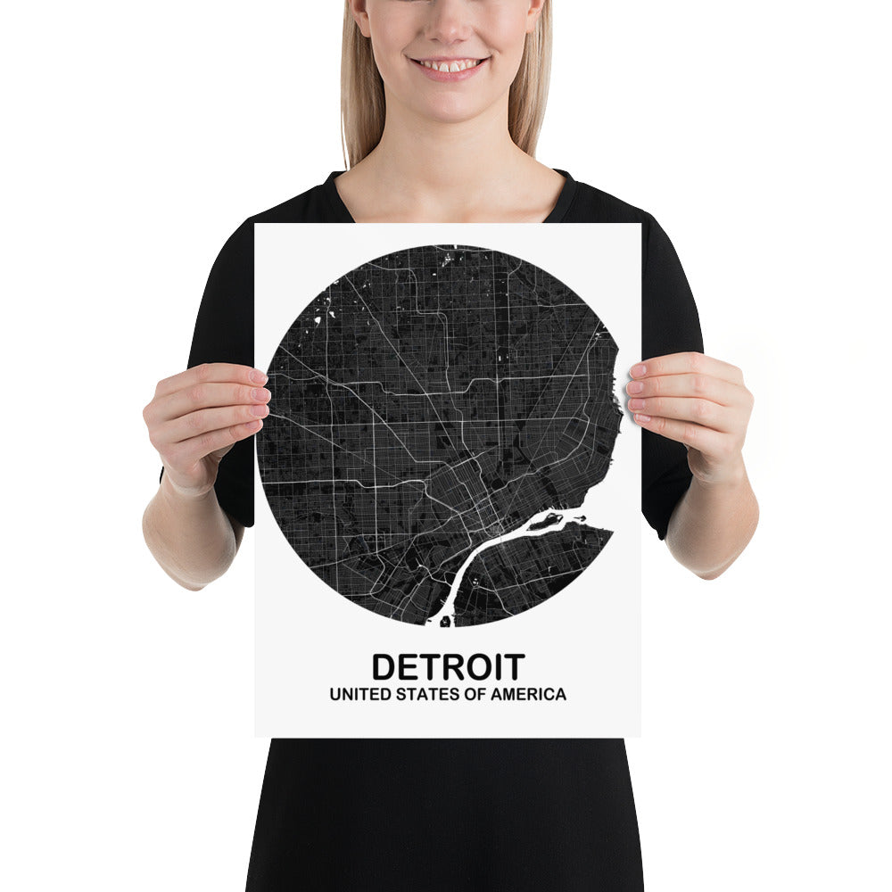 Detroit Circular Black Paper Map