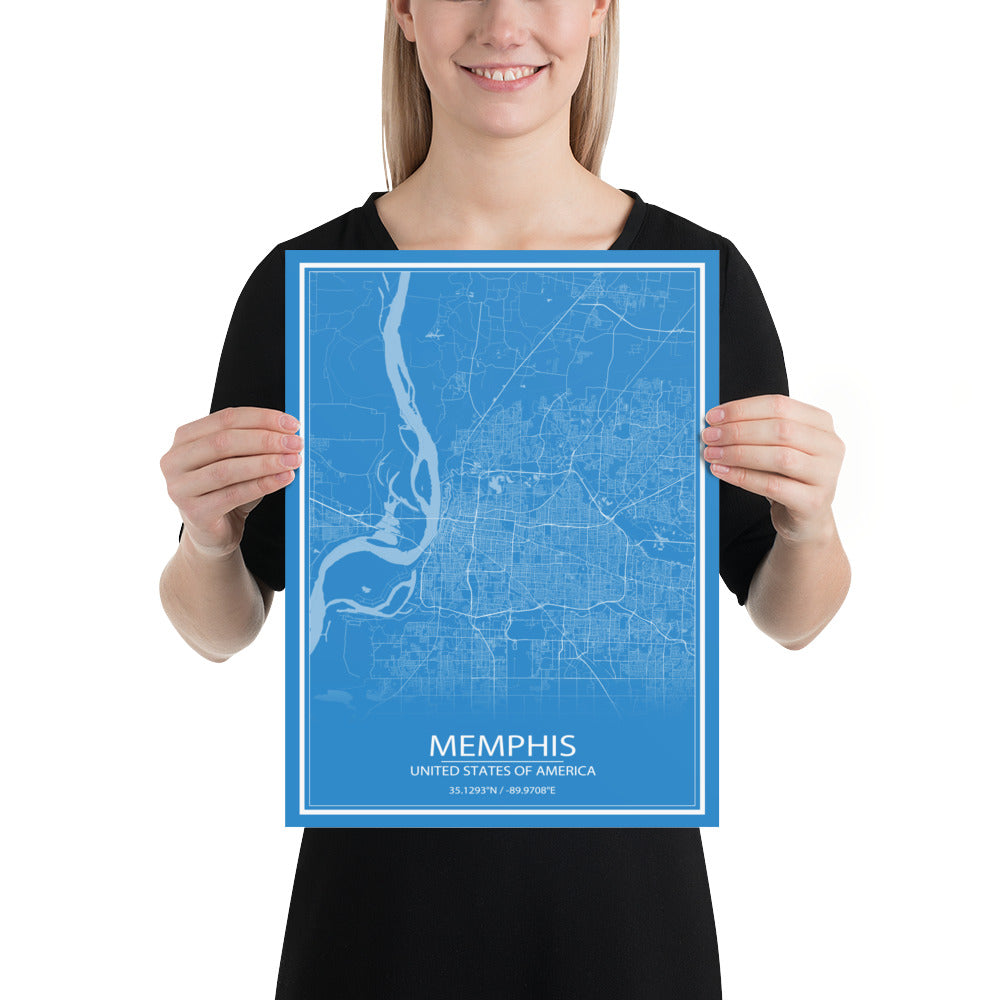 Memphis Blue and White Paper Map