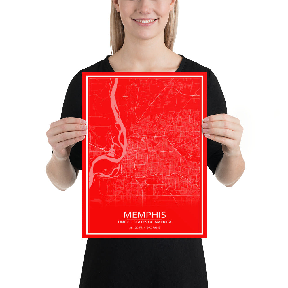 Memphis Red and White Paper Map