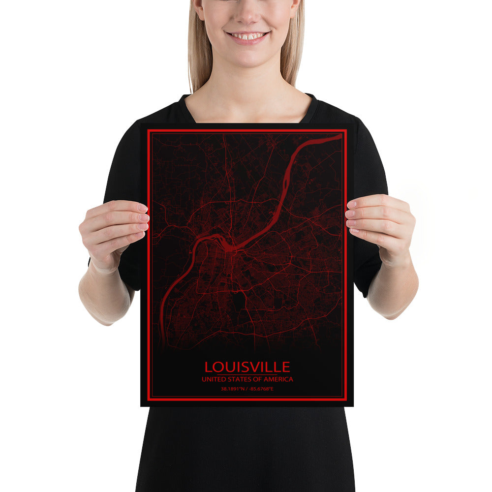 Louisville Black and Red Paper Map