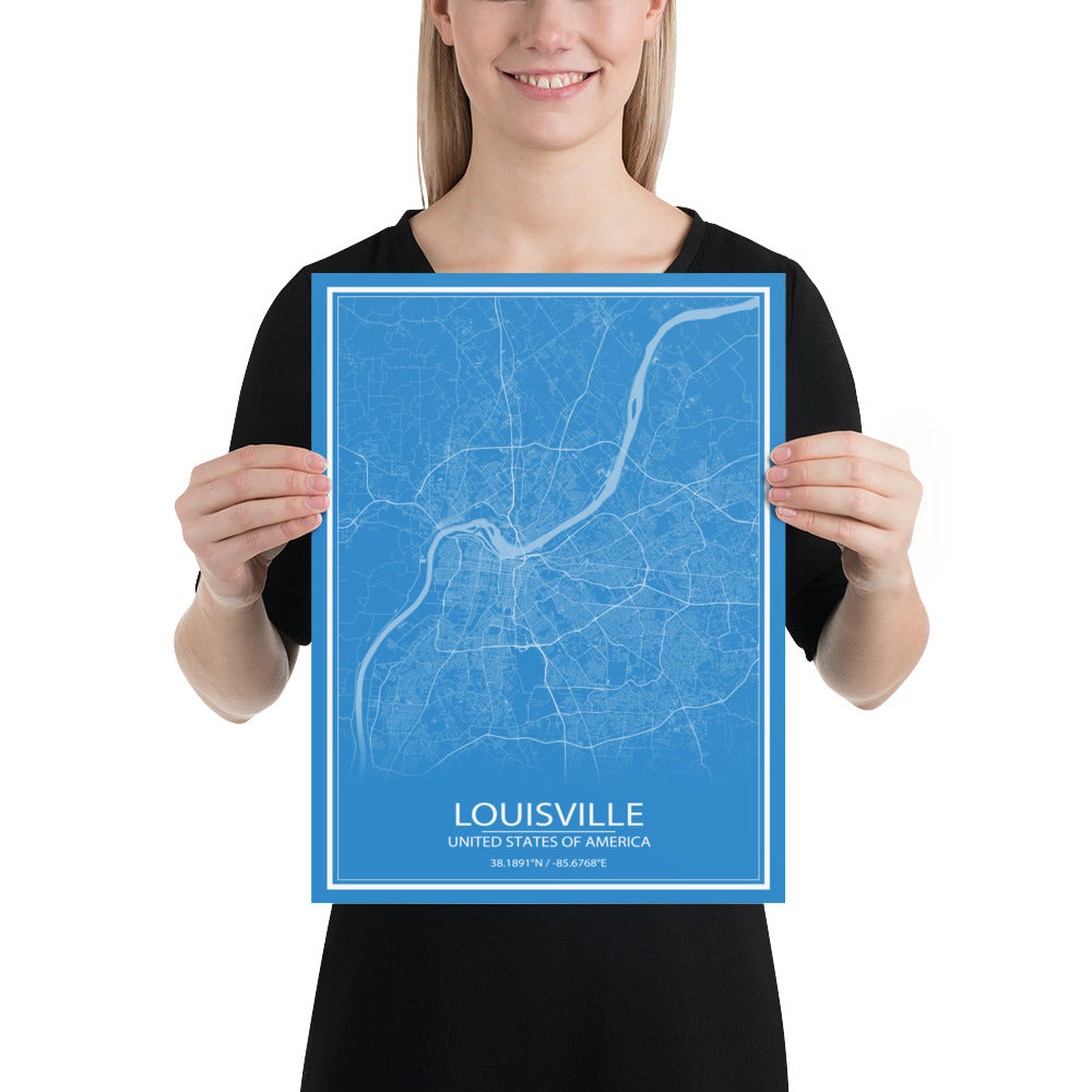 Louisville Blue and White Paper Map