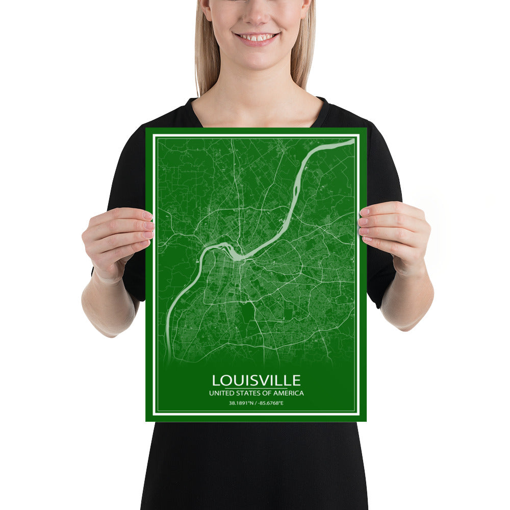 Louisville Green and White Paper Map