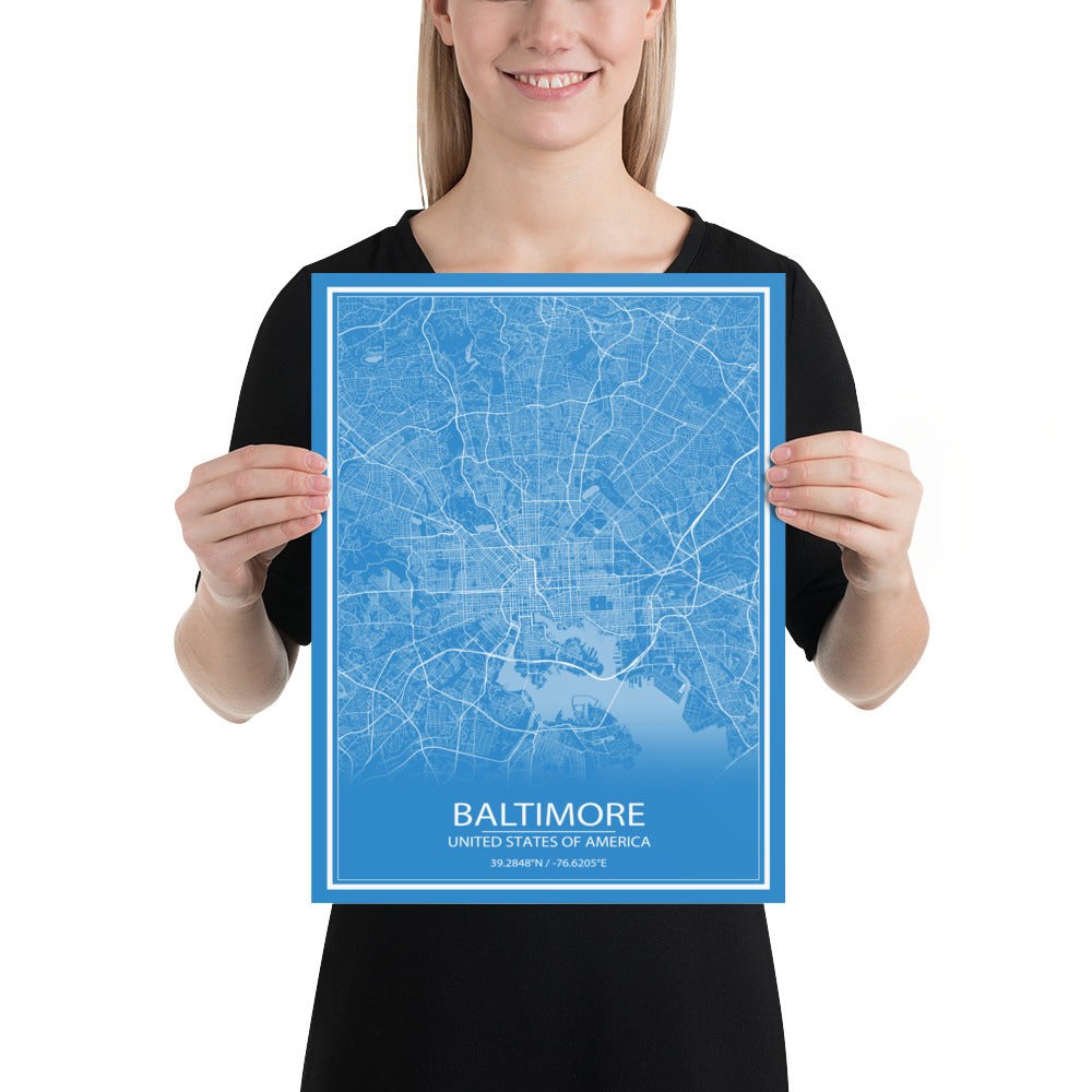 Baltimore Blue and White Paper Map