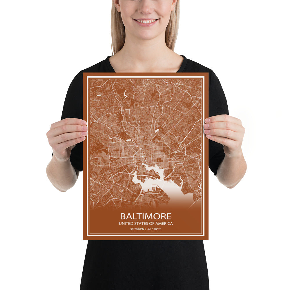 Baltimore Brown and White Paper Map