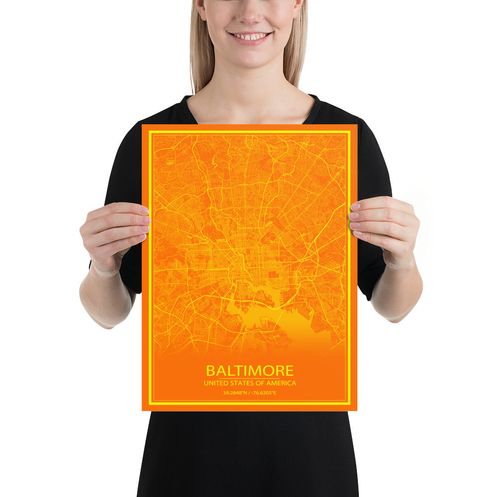 Baltimore Orange and Yellow Paper Map