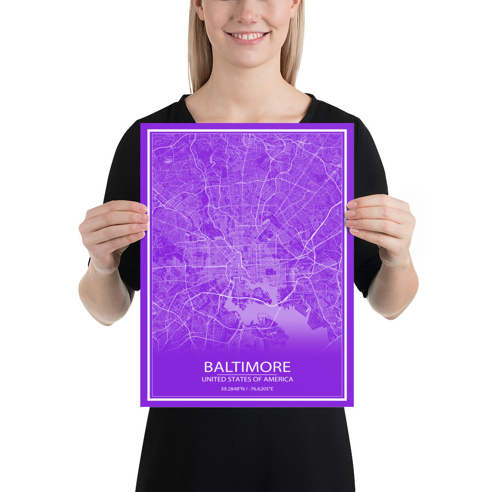 Baltimore Purple and White Paper Map