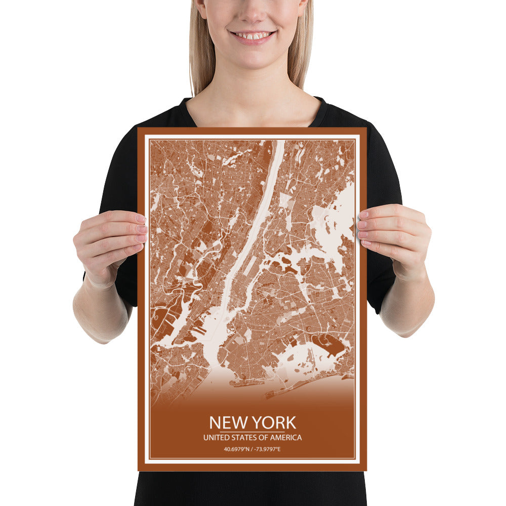 New York Brown and White Paper Map