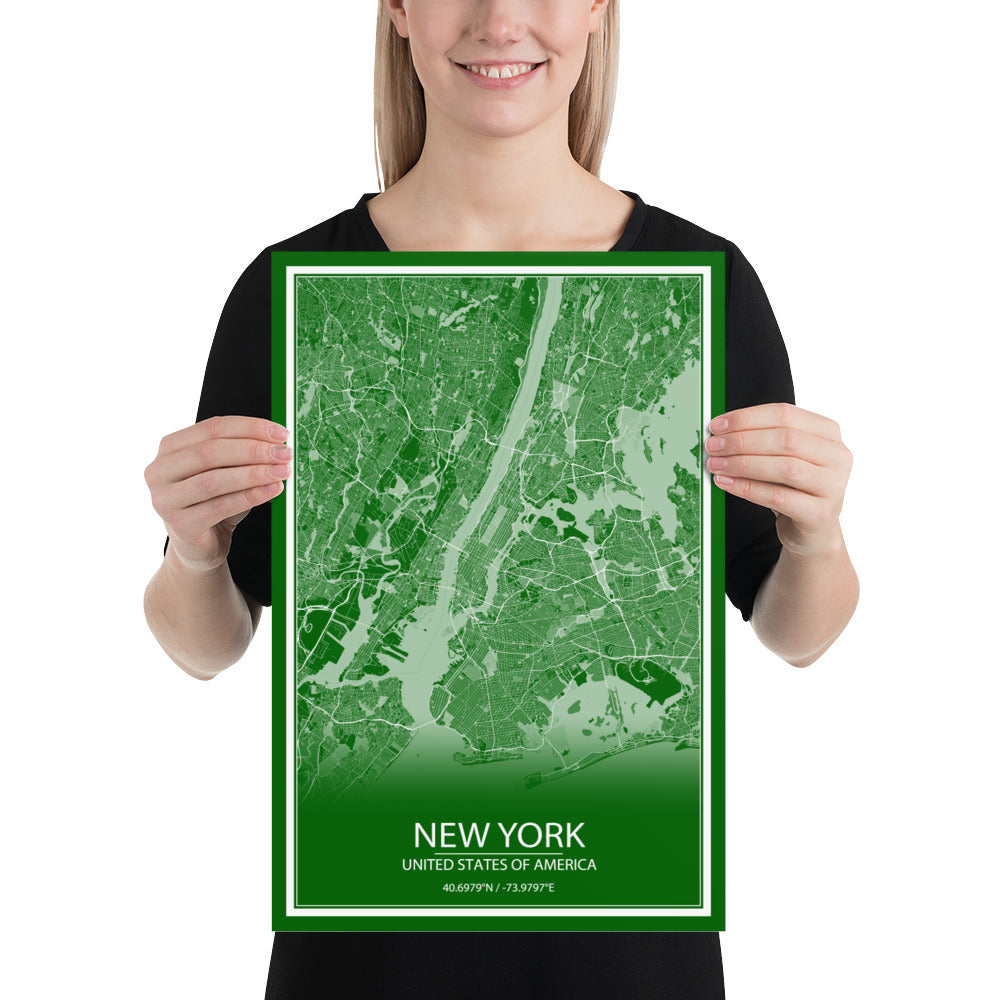 New York Green and White Paper Map