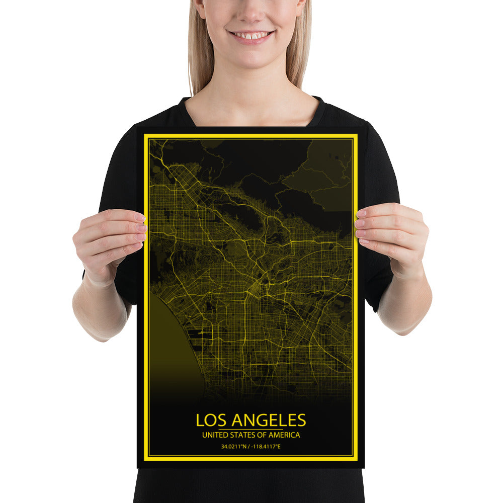 Los Angeles Black and Yellow Paper Map