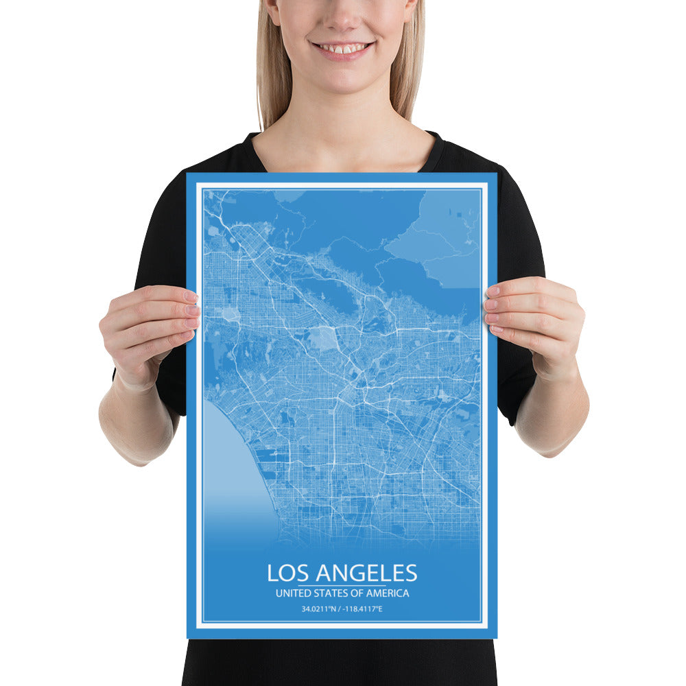 Los Angeles Blue and White Paper Map