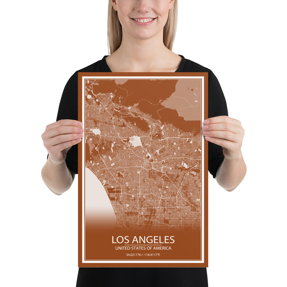 Los Angeles Brown and White Paper Map