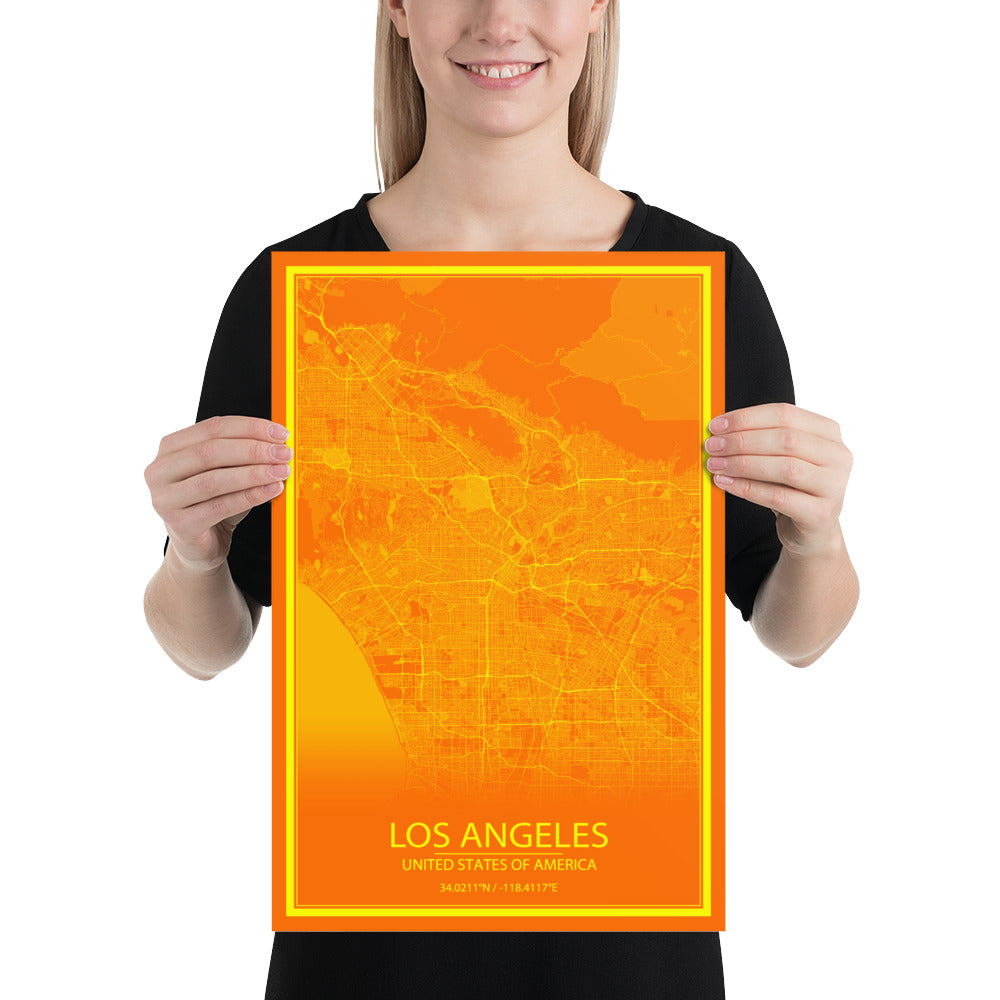 Los Angeles Orange and Yellow Paper Map