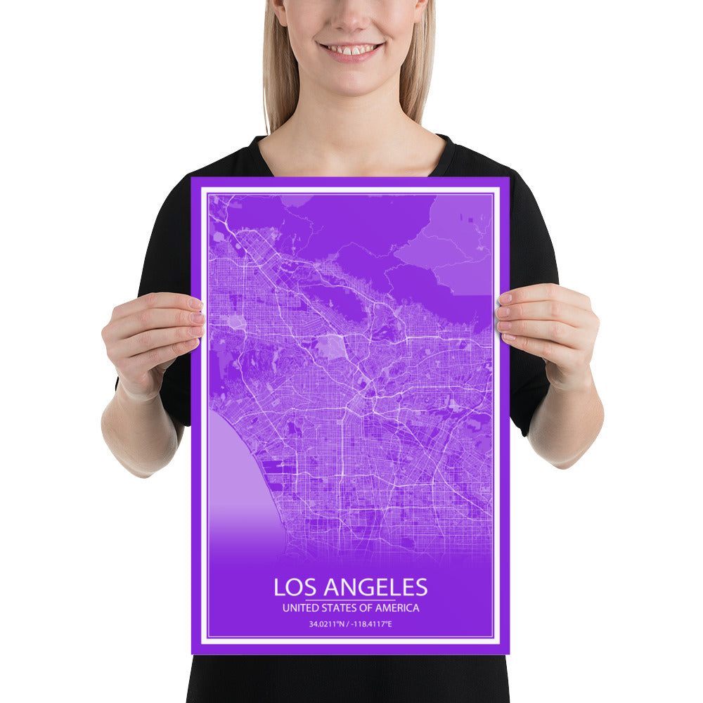 Los Angeles Purple and White Paper Map