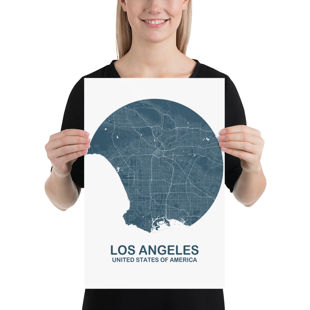 Los Angeles Circular Blue Paper Map