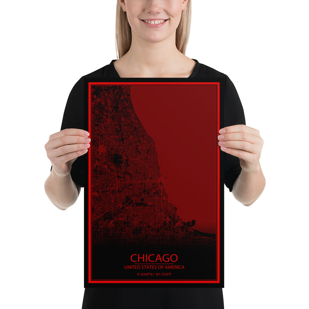 Chicago Black and Red Paper Map