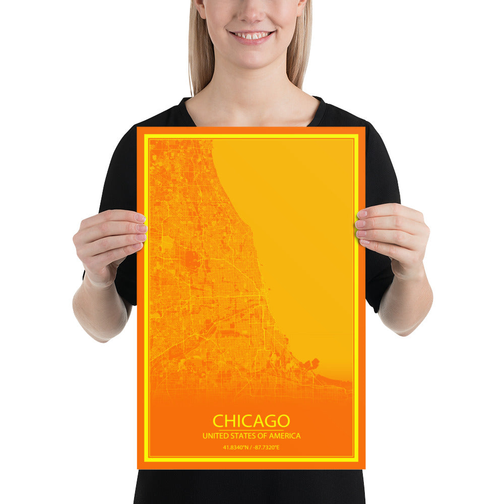 Chicago Orange and Yellow Paper Map