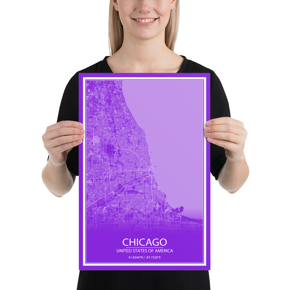 Chicago Purple and White Paper Map