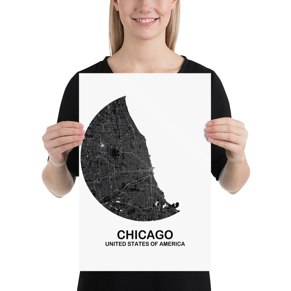 Chicago Circular Black Paper Map