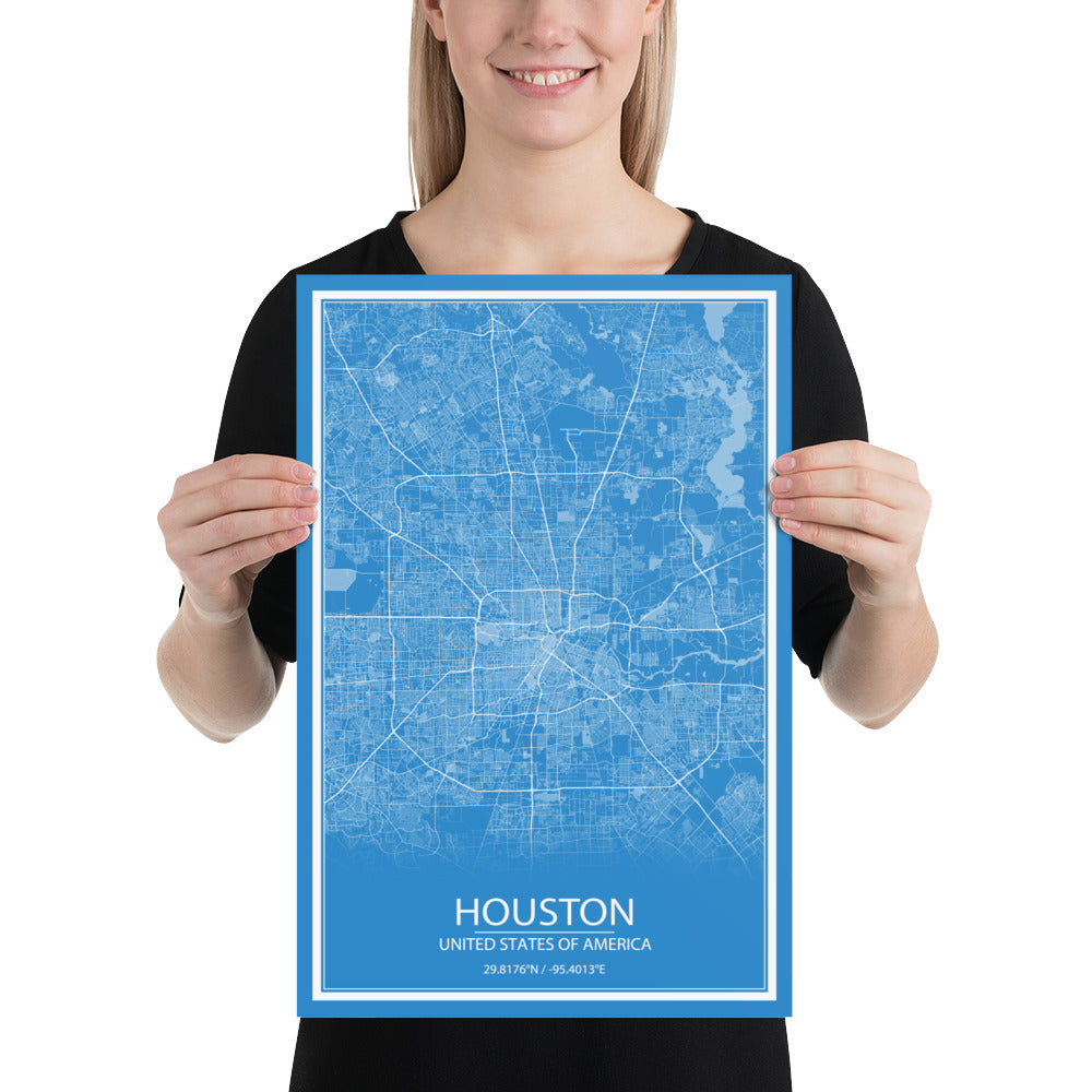 Houston Blue and White Paper Map